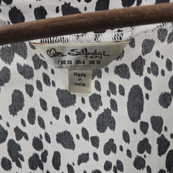 Miss Selffridge Shirt Womens Small White Black Blouse Peplum Tie Crop Cow Print - Picture 3 of 13